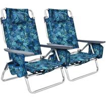 Cadeiras de praia GYMAX Cadeira de acampamento dobrável Blue Leaves com bolsa térmica
