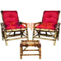 Cadeiras e Mesa De Bambu Confortáveis Para Varanda 2 Lugares