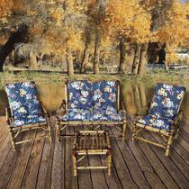 Cadeiras E Mesa De Bambu Jogo Completo Jardim Listra Azul - Compree