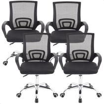 Cadeiras Escritório Giratória Preta Regulagem Altura Kit 04 prime.office P110