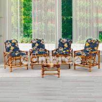 Cadeiras Soltas De Bambu 4 Lugares E Almofadas Área Jardim Varanda - Compree
