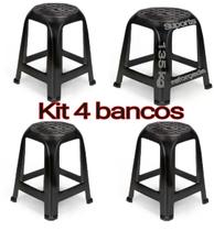 Cadeiras Suportam 135kg Banco Plástico Preto Banqueta Banquinho Kit com 4