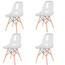 Cadeiras Transparentes Eiffel Eames Base Madeira Incolor 130PC