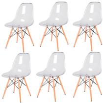 Cadeiras Transparentes Eiffel Eames Base Madeira Incolor 130PC