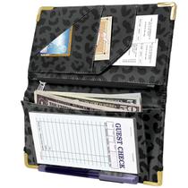 Caderneta para Garçom YeeCASE Leopardo Preta com Bolso Expansível e Zíper Caderneta para Garçom YeeCASE Leopardo Preta com Bolso Expansível e Zíper