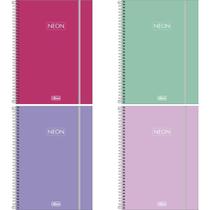 Caderno 01X1 Neon FIT Capa Plástica com Elástico 80 Folhas Pautado Pacote com 5