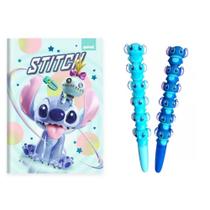 Caderno 1/4 Stitch 80 Fls + 2 Caneta Giratória Stitch Disney