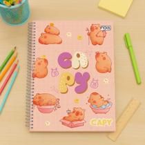 Caderno 10 Materias Espiral Capa Dura Com Adesivos Capivara Feminino Universitario