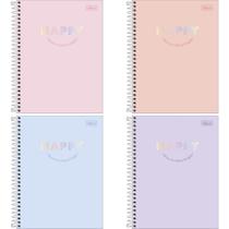 Caderno 10X1 Capa Dura Colegial HAPPY 160 Folhas - Pacote com 4 Caderno 10X1 Capa Dura Colegial HAPPY 160 Folhas - Pacote com 4
