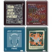 Caderno 10X1 Capa Dura FLIP Masculino VERT 160 Folhas Pacote com 4 Unidades