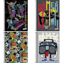 Caderno 10X1 Capa Dura Spice Masculino 160 Folhas Pacote com 4 Caderno 10X1 Capa Dura Spice Masculino 160 Folhas Pacote com 4
