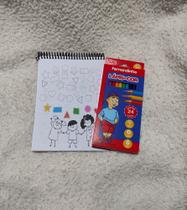 Caderno 200 desenhos e atividades para colorir + cx lapis de cor 24 cores