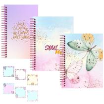 Caderno A5 120 folhas 3 modelos disponiveis, acompanha um bloquinho de notas