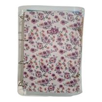 Caderno Argolado A4 Fichário Cristal 250 Folhas Divisórias Floral Preto Rosa Listrado