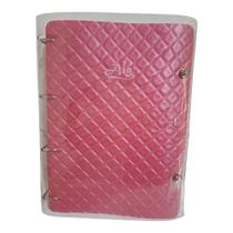 Caderno Argolado A4 Fichário Cristal 250 Folhas Divisórias Matelasse Pink Bordado
