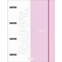 Caderno argolado cartonado universitário com elástico happy 80 folhas
