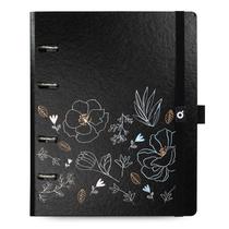 Caderno Argolado Ultra ótima Elástico Noir Flores