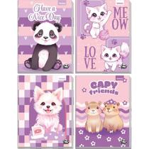 Caderno Brochura 1/4 Capa Dura Kawaii 96 Folhas Pacote com 04 Caderno Brochura 1/4 Capa Dura Kawaii 96 Folhas Pacote com 04