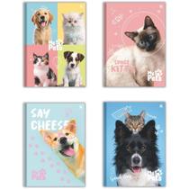 Caderno Brochura 1/4 Capa Dura MY PETS 80 Folhas Pacote com 05