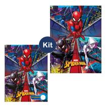 Caderno Brochura + Caligrafia Capa Dura Kit 2un Spider Man Homem Aranha Marvel Tilibra Escolar Infantil Ensino