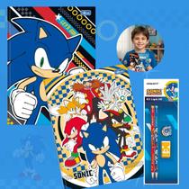 Caderno Brochura Capa Dura 80 folhas Kit 2un Sonic Tilibra + Kit Escolar Infantil Ensino Fundamental