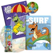 Caderno Brochura Capa Dura Grande Dinossauros 2un 80 fls com Pauta e Kit Escolar Dino com Lápis Borracha Apontador Caderno Brochura Capa Dura Grande Dinossauros 2un 80 fls com Pauta e Kit Escolar Dino com Lápis Borracha Apontador