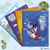Caderno Brochura Capa Dura Grande Dinossauros Kit 4un 80 folhas com Pauta Escolar Ensino Fundamental Infantil