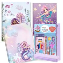 Caderno Brochura Capa Dura Sereia Fundo do Mar Kit 2un + Kit Escolar 20pcs Rosa Lilás Ensino Fundamental Caderno Brochura Capa Dura Sereia Fundo do Mar Kit 2un + Kit Escolar 20pcs Rosa Lilás Ensino Fundamental