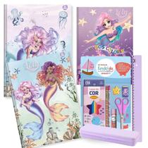 Caderno Brochura Capa Dura Sereia Fundo do Mar Kit 2un + Kit Escolar 20pcs Rosa Lilás Ensino Fundamental Caderno Brochura Capa Dura Sereia Fundo do Mar Kit 2un + Kit Escolar 20pcs Rosa Lilás Ensino Fundamental