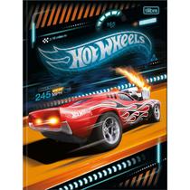 Caderno Brochura Capa Dura Universitário Hot Wheels 80 Folhas - Carro Vermelho Pista Laranja