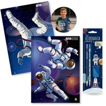 Caderno Brochura Grande Astronauta 2un Capa Dura + Kit Escolar Astronauta 4pcs com Lápis Borracha Apontador Caderno Brochura Grande Astronauta 2un Capa Dura + Kit Escolar Astronauta 4pcs com Lápis Borracha Apontador
