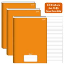 Caderno Brochurão Kit 3un 96fls Stiff Capa Dura Laranja Jandaia Escolar Infantil Brochura Ensino Fundamental