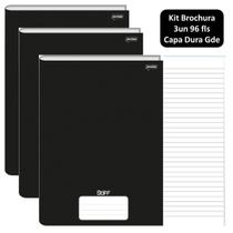 Caderno Brochurão Kit 3un 96fls Stiff Capa Dura Preto Jandaia Escolar Infantil Brochura Ensino Fundamental
