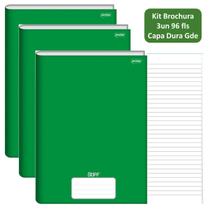 Caderno Brochurão Kit 3un 96fls Stiff Capa Dura Verde Jandaia Escolar Infantil Brochura Ensino Fundamental