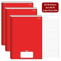 Caderno Brochurão Kit 3un 96fls Stiff Capa Dura Vermelho Jandaia Escolar Infantil Brochura Ensino Fundamental
