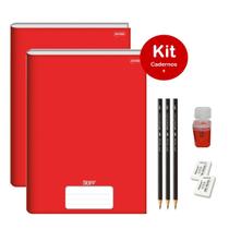 Caderno Brochurão Vermelho Capa Dura 96 folhas Kit 2un Stiff Jandaia + Kit Escolar Lápis Faber Borracha Apontador 8 pcs Caderno Brochurão Vermelho Capa Dura 96 folhas Kit 2un Stiff Jandaia + Kit Escolar Lápis Faber Borracha Apontador 8 pcs