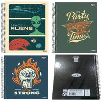 Caderno Capa Dura 1 Matéria 80 folhas Aliens Strong e Time