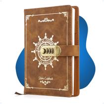 Caderno Capa Dura Couro PU Retrô Vintage Com Data 100 Folhas