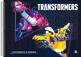 Caderno Cartografia Desenho Transformers Capa Dura Adesivos