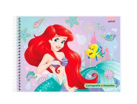 Caderno Cartografia e Desenho Capa Dura 80 Folhas Disney Princesas Ariel Spiral - PT 1 UN