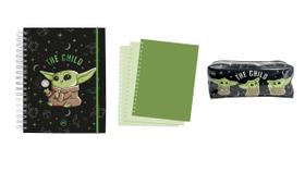 Caderno Colegial Baby Yoda c/Fls Tira e Põe + Estojo + Refil