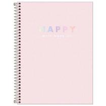 Caderno Colegial Capa Plástica 80 Folhas Happy Rosa -Tilibra