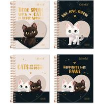 Caderno Colegial Cute CAT com Bloco Coração 80 Folhas Capa Dura Dourada Caderno Colegial Cute CAT com Bloco Coração 80 Folhas Capa Dura Dourada