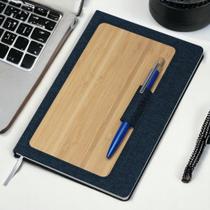 Caderno Com Capa Dura em Bambu com Suporte de Caneta Azul Caderno Com Capa Dura em Bambu com Suporte de Caneta Azul