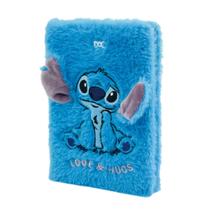 Caderno de Anotações Stitch DAC Pelúcia Disney Fluffy Material Escolar Volta as Aulas Fofinho Azul