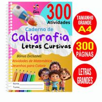 Caderno De Caligrafia Infantil Livro de Atividades Letras Cursivas Matemática 300 Atividades