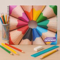Caderno de Desenho 96 Folhas Capa Dura Espiral Artístico Escolar Profissional Cores Vibrantes