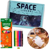 Caderno De Desenho Lápis De Cor Aquareláveis 12 Cores