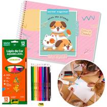 Caderno De Desenho Lápis De Cor Aquareláveis 12 Cores