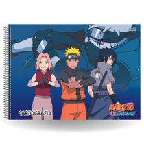 Caderno de Desenho Naruto Suden Animes 60 Folhas Capa Dura Espiral com Adesivos Escolar São Domingos